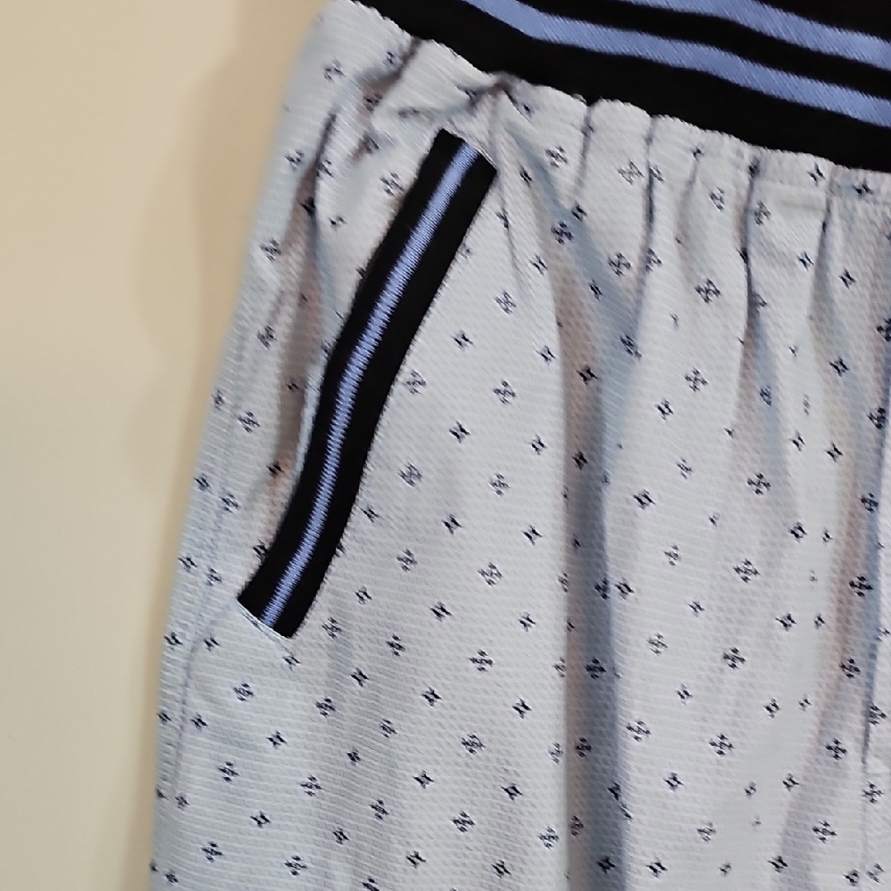 Men's XXL Light Blue Star Print Sleep Lounge Pants Navy Striped Elastic Waist - Picture 4 of 5